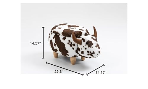 Home 2 Office Cow Ottoman for Kids' Bedroom, Playroom, Nursery, and Living Room, Animal Ottoman with Storage, Footstool for Kids, Black/White