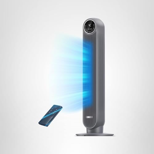 DREO Tower Fan for Bedroom, 2026 Upgraded DC Motor, 28ft/s High Velocity, 20dB Ultra Quiet Standing Fan, 8 Speeds 4 Modes, 90° Oscillating Bladeless Fan for Indoors, Floor Fans with Remote, Black