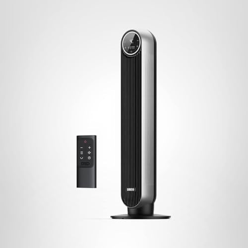 DREO Tower Fan for Bedroom, 2026 Upgraded DC Motor, 28ft/s High Velocity, 20dB Ultra Quiet Standing Fan, 8 Speeds 4 Modes, 90° Oscillating Bladeless Fan for Indoors, Floor Fans with Remote, Black