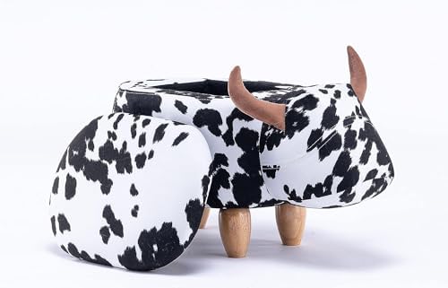 Home 2 Office Cow Ottoman for Kids' Bedroom, Playroom, Nursery, and Living Room, Animal Ottoman with Storage, Footstool for Kids, Black/White