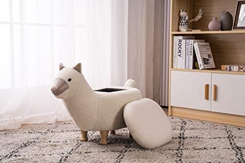 Home 2 Office Cow Ottoman for Kids' Bedroom, Playroom, Nursery, and Living Room, Animal Ottoman with Storage, Footstool for Kids, Black/White