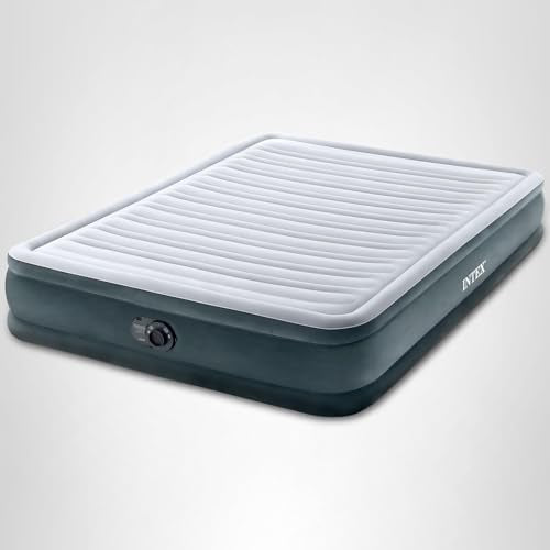 Intex 67765ED Dura-Beam Deluxe Comfort-Plush Mid-Rise Air Mattress : Fiber-Tech – Twin Size – Built-in Electric Pump – 13in Bed Height – 300lb Weight Capacity