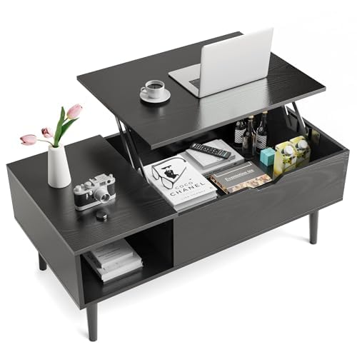 Sweetcrispy Lift Top Coffee Tables for Living Room, Small Rising Wooden Center Tables with Storage Shelf and Center Tables, with Storage Shelf.