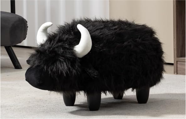 Home 2 Office Cow Ottoman for Kids' Bedroom, Playroom, Nursery, and Living Room, Animal Ottoman with Storage, Footstool for Kids, Black/White