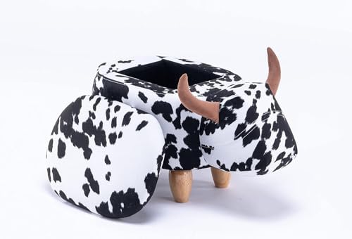 Home 2 Office Cow Ottoman for Kids' Bedroom, Playroom, Nursery, and Living Room, Animal Ottoman with Storage, Footstool for Kids, Black/White