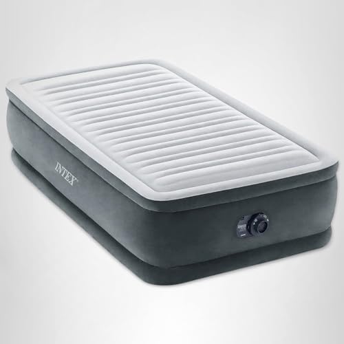Intex 67765ED Dura-Beam Deluxe Comfort-Plush Mid-Rise Air Mattress : Fiber-Tech – Twin Size – Built-in Electric Pump – 13in Bed Height – 300lb Weight Capacity