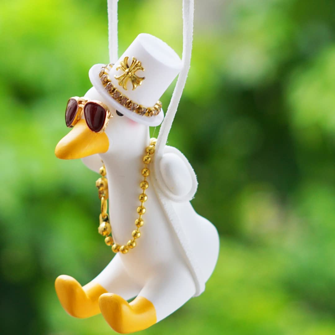 Funny Swinging Duck Car Mirror Hanging Ornament - Cool Automotive Rearview Mirror Accessories for Men Women Teens, Cute Truck Car Gifts Pendant Charm Decor (Cool A)