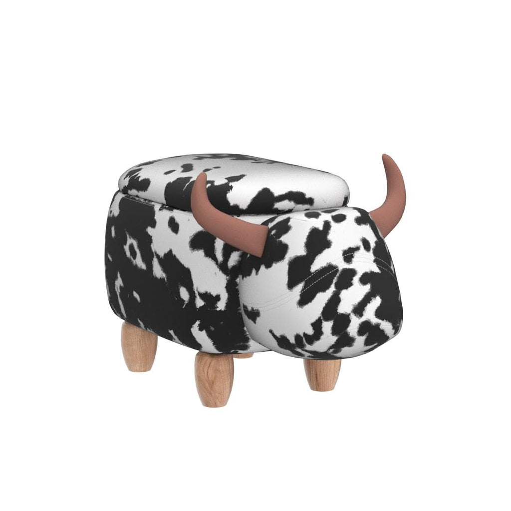 Home 2 Office Cow Ottoman for Kids' Bedroom, Playroom, Nursery, and Living Room, Animal Ottoman with Storage, Footstool for Kids, Black/White