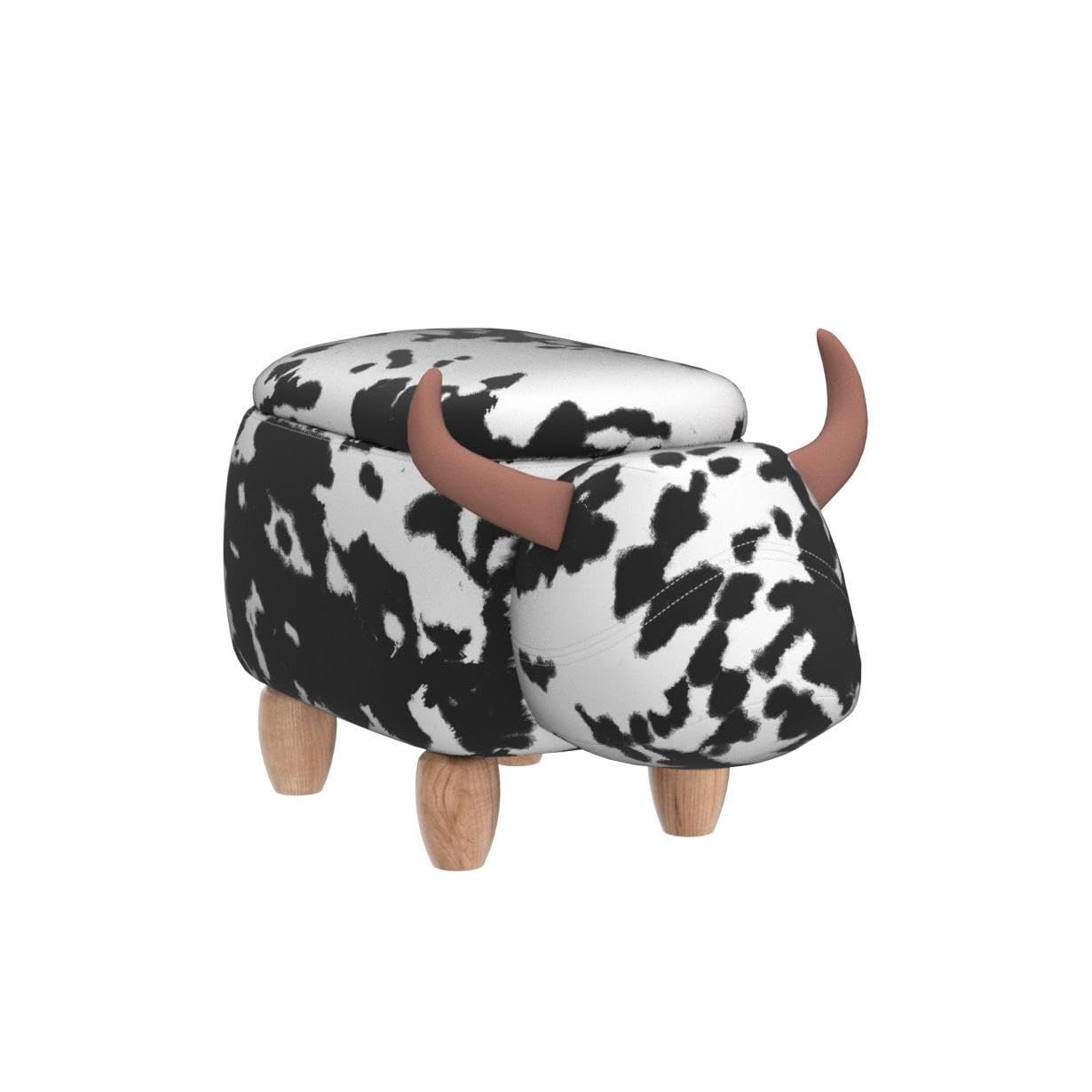Home 2 Office Cow Ottoman for Kids' Bedroom, Playroom, Nursery, and Living Room, Animal Ottoman with Storage, Footstool for Kids, Black/White