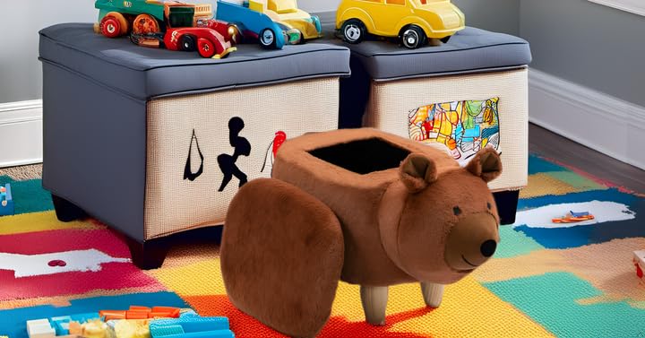 Home 2 Office Cow Ottoman for Kids' Bedroom, Playroom, Nursery, and Living Room, Animal Ottoman with Storage, Footstool for Kids, Black/White