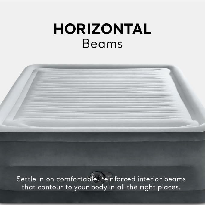 Intex 67765ED Dura-Beam Deluxe Comfort-Plush Mid-Rise Air Mattress : Fiber-Tech – Twin Size – Built-in Electric Pump – 13in Bed Height – 300lb Weight Capacity