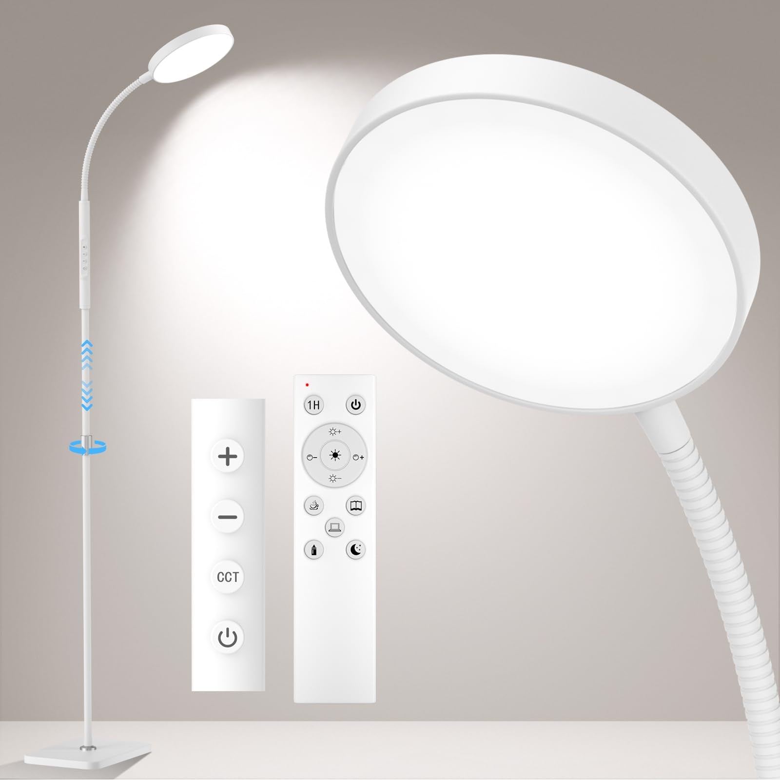 Floor Lamp, Adjustable Height Floor Lamps for Living Room Bedroom, 120 LED Super Bright Standing Lamp Remote & Touch Control Dimmable Gooseneck Tall Stand Reading Lamp for Office Craft, Black