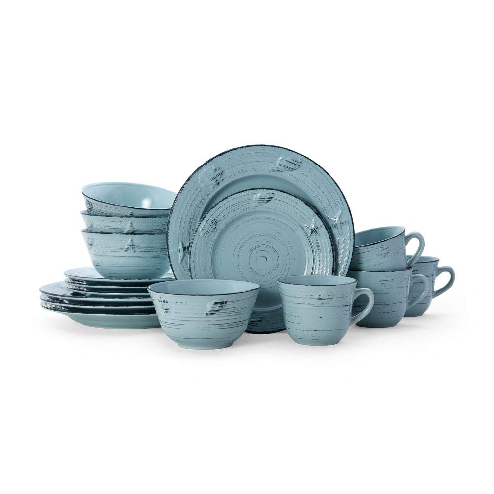 Pfaltzgraff Trellis White 16-Piece Stoneware Dinnerware Set, Service for 4, Distressed White Finish, Microwave & Dishwasher Safe Plates and Bowls