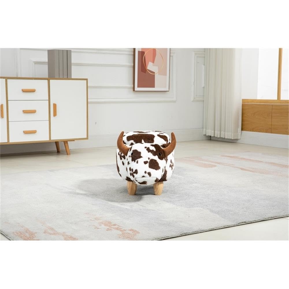 Home 2 Office Cow Ottoman for Kids' Bedroom, Playroom, Nursery, and Living Room, Animal Ottoman with Storage, Footstool for Kids, Black/White