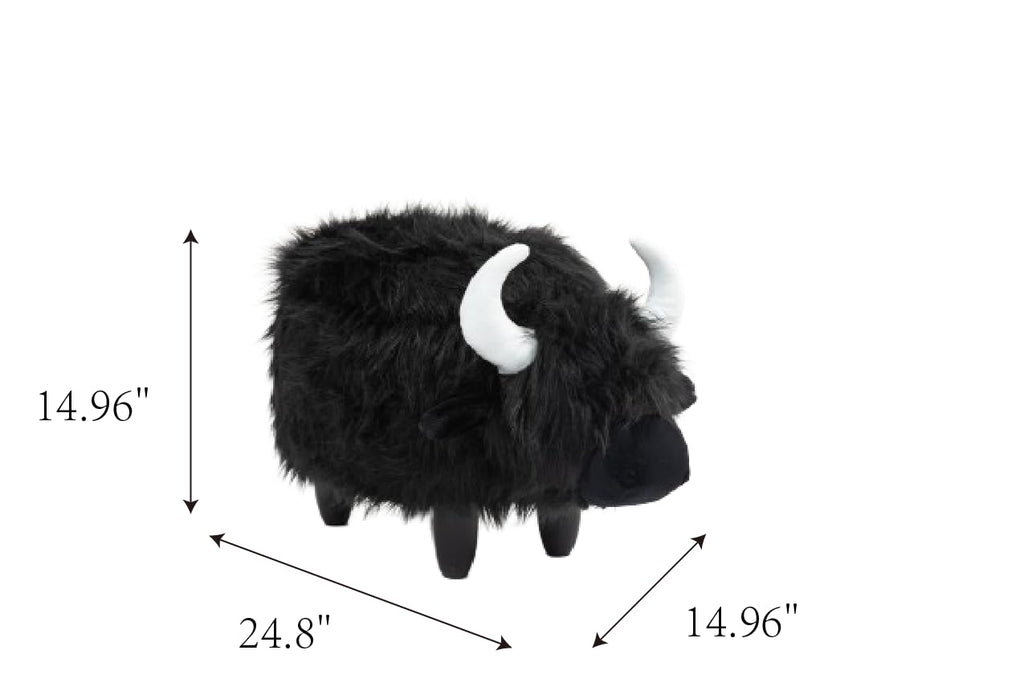 Home 2 Office Cow Ottoman for Kids' Bedroom, Playroom, Nursery, and Living Room, Animal Ottoman with Storage, Footstool for Kids, Black/White