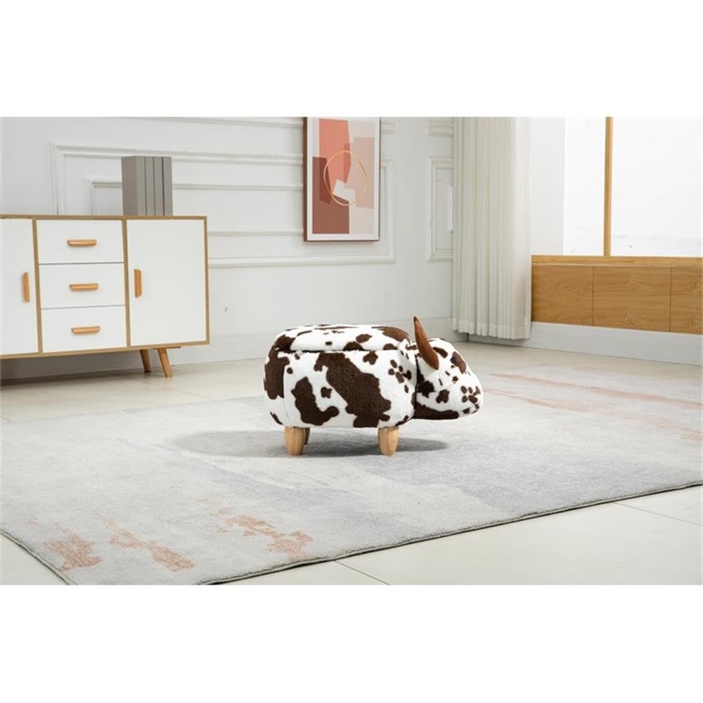 Home 2 Office Cow Ottoman for Kids' Bedroom, Playroom, Nursery, and Living Room, Animal Ottoman with Storage, Footstool for Kids, Black/White