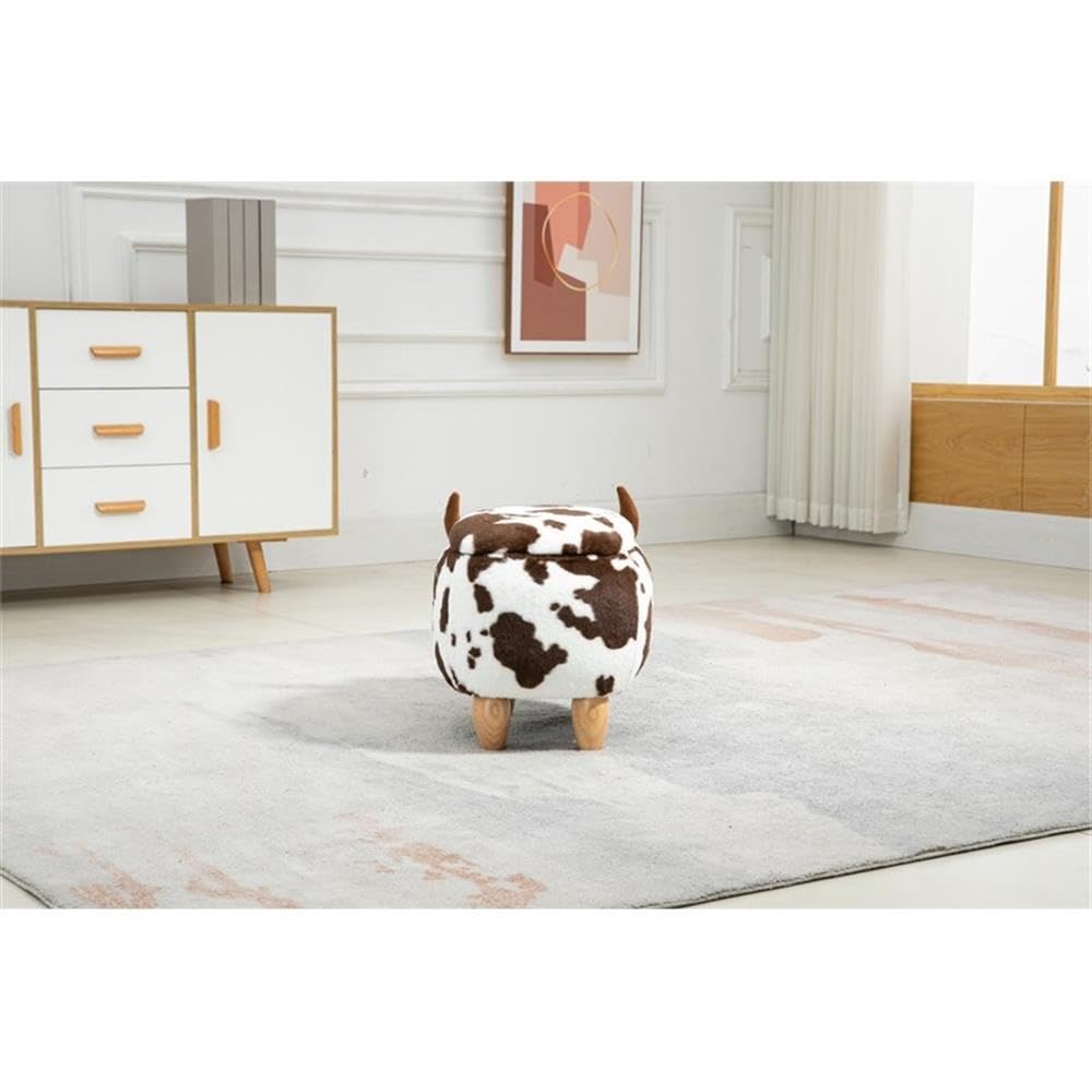 Home 2 Office Cow Ottoman for Kids' Bedroom, Playroom, Nursery, and Living Room, Animal Ottoman with Storage, Footstool for Kids, Black/White