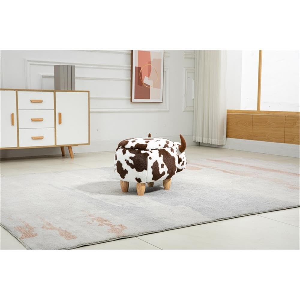 Home 2 Office Cow Ottoman for Kids' Bedroom, Playroom, Nursery, and Living Room, Animal Ottoman with Storage, Footstool for Kids, Black/White