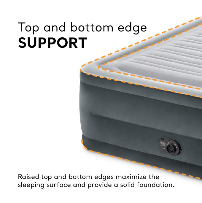 Intex 67765ED Dura-Beam Deluxe Comfort-Plush Mid-Rise Air Mattress : Fiber-Tech – Twin Size – Built-in Electric Pump – 13in Bed Height – 300lb Weight Capacity