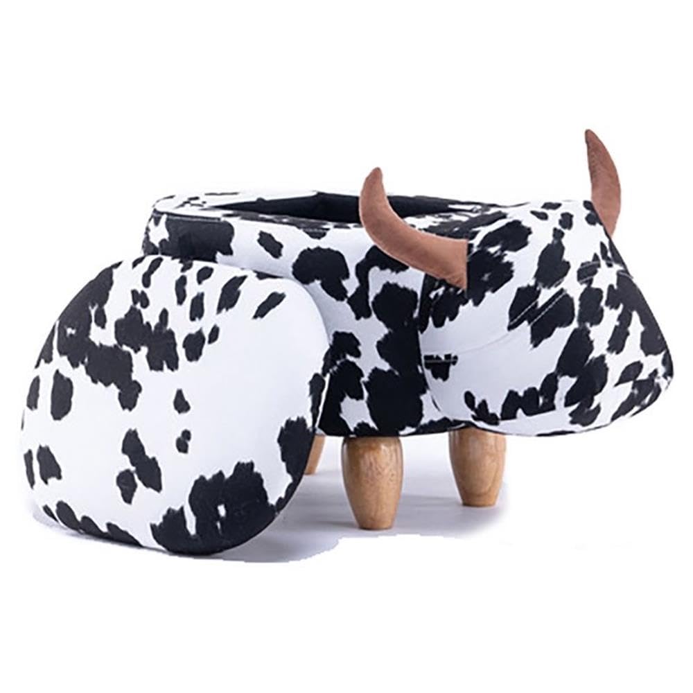 Home 2 Office Cow Ottoman for Kids' Bedroom, Playroom, Nursery, and Living Room, Animal Ottoman with Storage, Footstool for Kids, Black/White