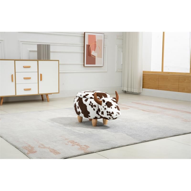 Home 2 Office Cow Ottoman for Kids' Bedroom, Playroom, Nursery, and Living Room, Animal Ottoman with Storage, Footstool for Kids, Black/White
