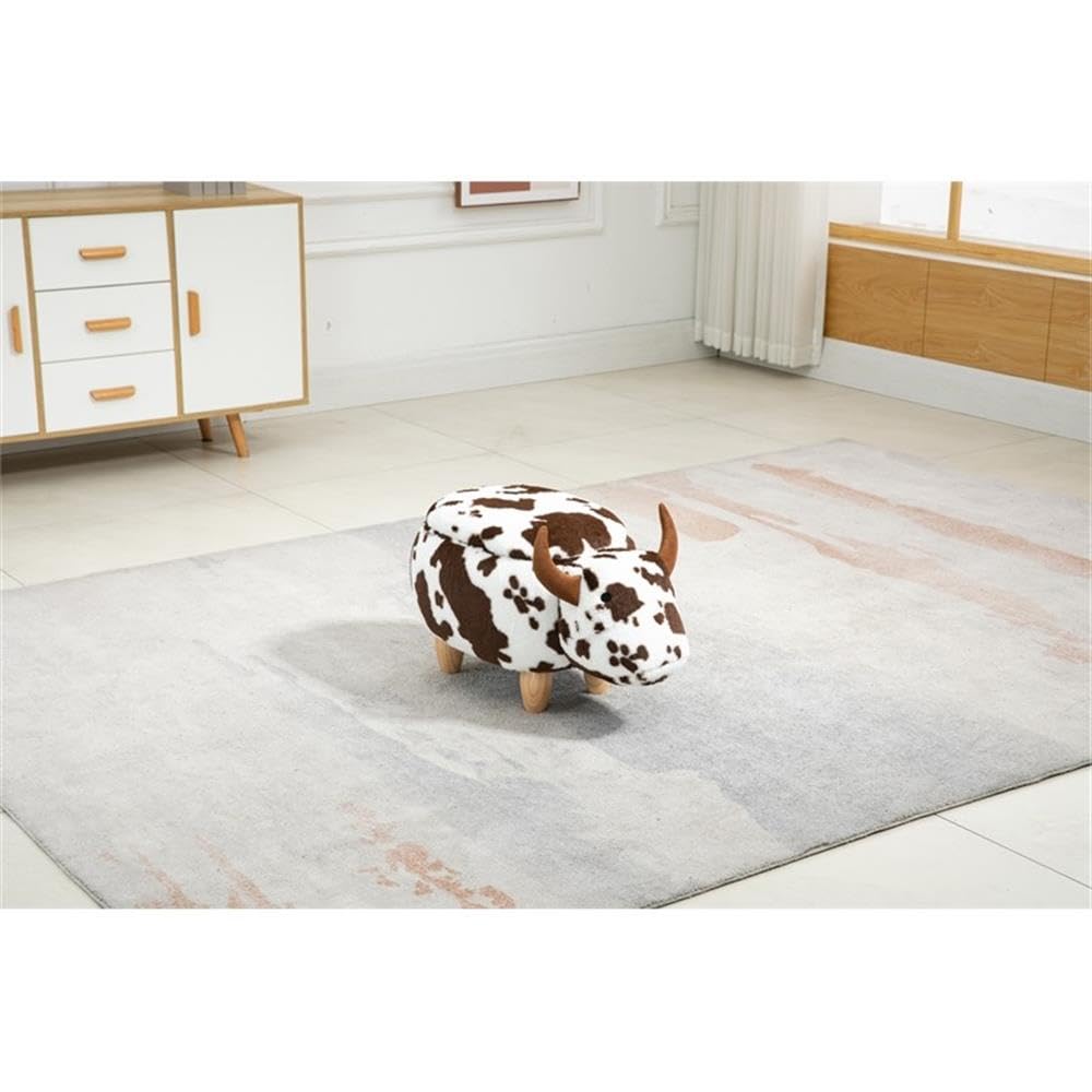 Home 2 Office Cow Ottoman for Kids' Bedroom, Playroom, Nursery, and Living Room, Animal Ottoman with Storage, Footstool for Kids, Black/White