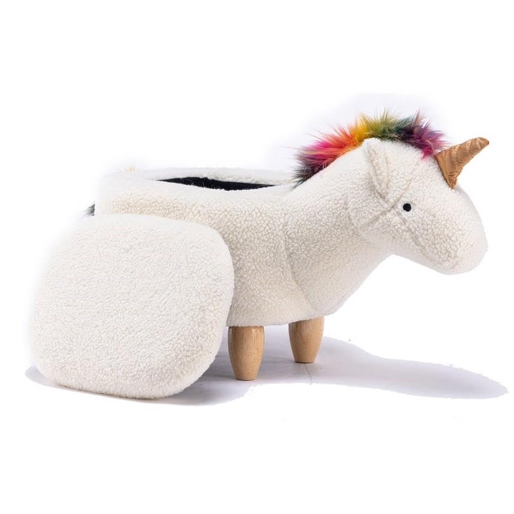 Home 2 Office Cow Ottoman for Kids' Bedroom, Playroom, Nursery, and Living Room, Animal Ottoman with Storage, Footstool for Kids, Black/White