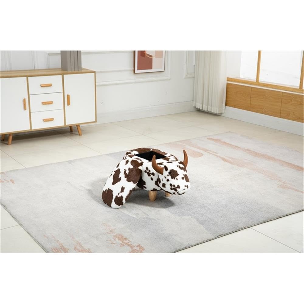 Home 2 Office Cow Ottoman for Kids' Bedroom, Playroom, Nursery, and Living Room, Animal Ottoman with Storage, Footstool for Kids, Black/White