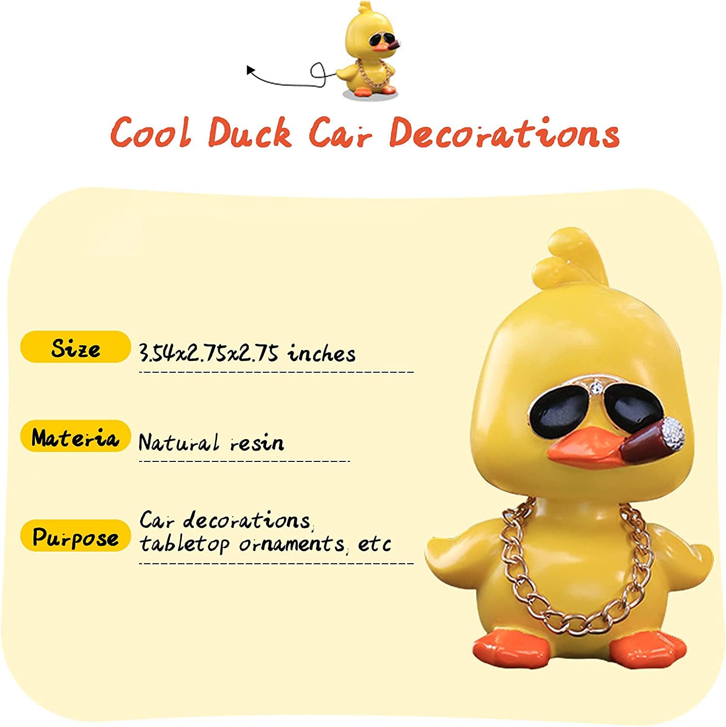 wonuu Cute Yellow Duck Car Ornaments Cool Duck Car Dashboard Decorations Shaking Head Doll