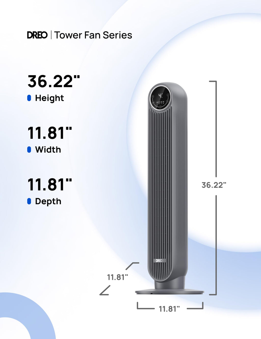 DREO Tower Fan for Bedroom, 2026 Upgraded DC Motor, 28ft/s High Velocity, 20dB Ultra Quiet Standing Fan, 8 Speeds 4 Modes, 90° Oscillating Bladeless Fan for Indoors, Floor Fans with Remote, Black