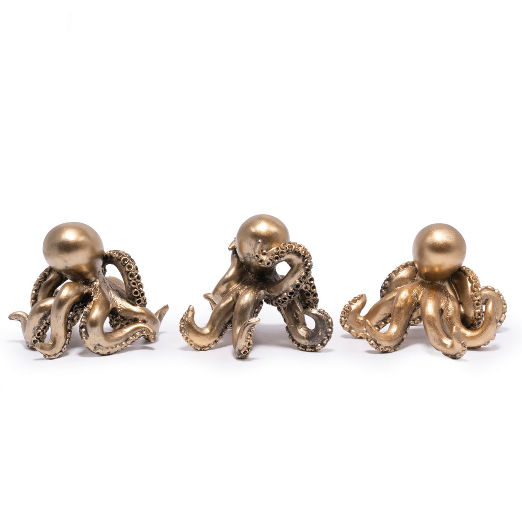 Hodao Octopus Figurines, See No Evil Hear No Evil Speak No Evil Octopus Statues, Cute Resin Octopus Decor for Home Office Desk Shelf, Unique Gift for Animal Lovers & Zen Decor Enthusiasts (Blue)