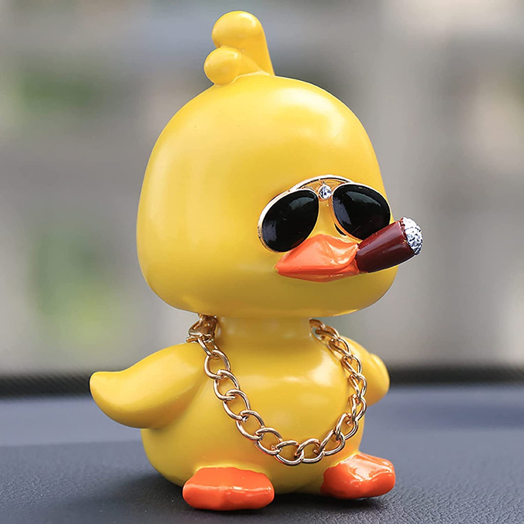 wonuu Cute Yellow Duck Car Ornaments Cool Duck Car Dashboard Decorations Shaking Head Doll