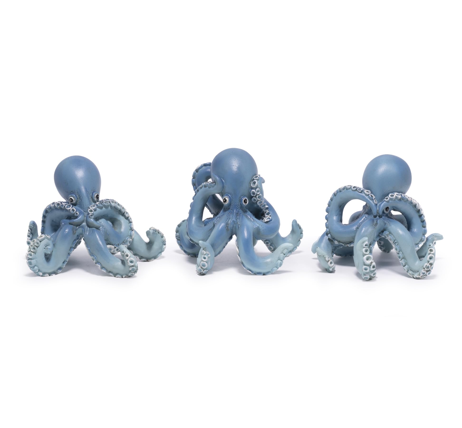 Hodao Octopus Figurines, See No Evil Hear No Evil Speak No Evil Octopus Statues, Cute Resin Octopus Decor for Home Office Desk Shelf, Unique Gift for Animal Lovers & Zen Decor Enthusiasts (Blue)
