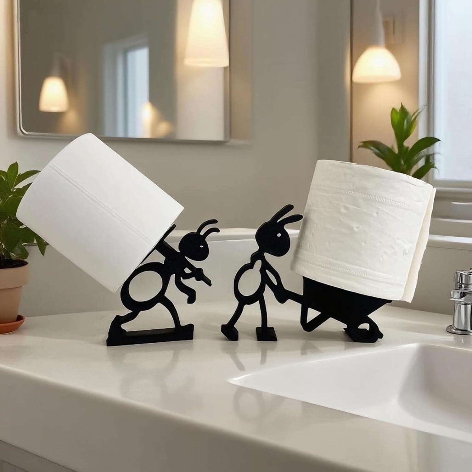 VELENTI Sheep Toilet Roll Holder, Free Standing Bathroom Set, 3D Printed, Funny Hilarious Black Sheep Loo Roll Holder, Tissue Paper Storage, Cute Bathroom Decor, X3, Set of 3