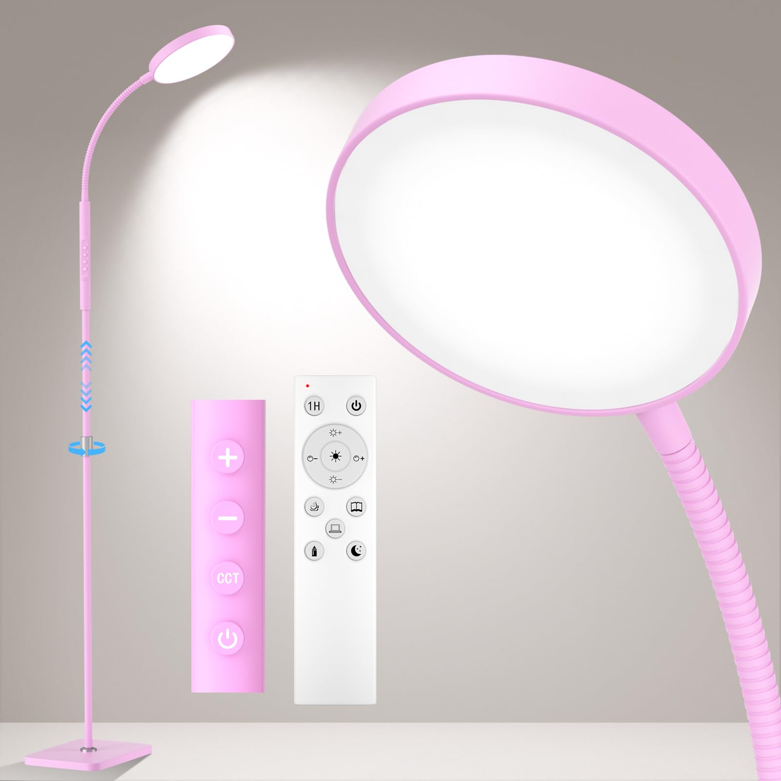 Floor Lamp, Adjustable Height Floor Lamps for Living Room Bedroom, 120 LED Super Bright Standing Lamp Remote & Touch Control Dimmable Gooseneck Tall Stand Reading Lamp for Office Craft, Black
