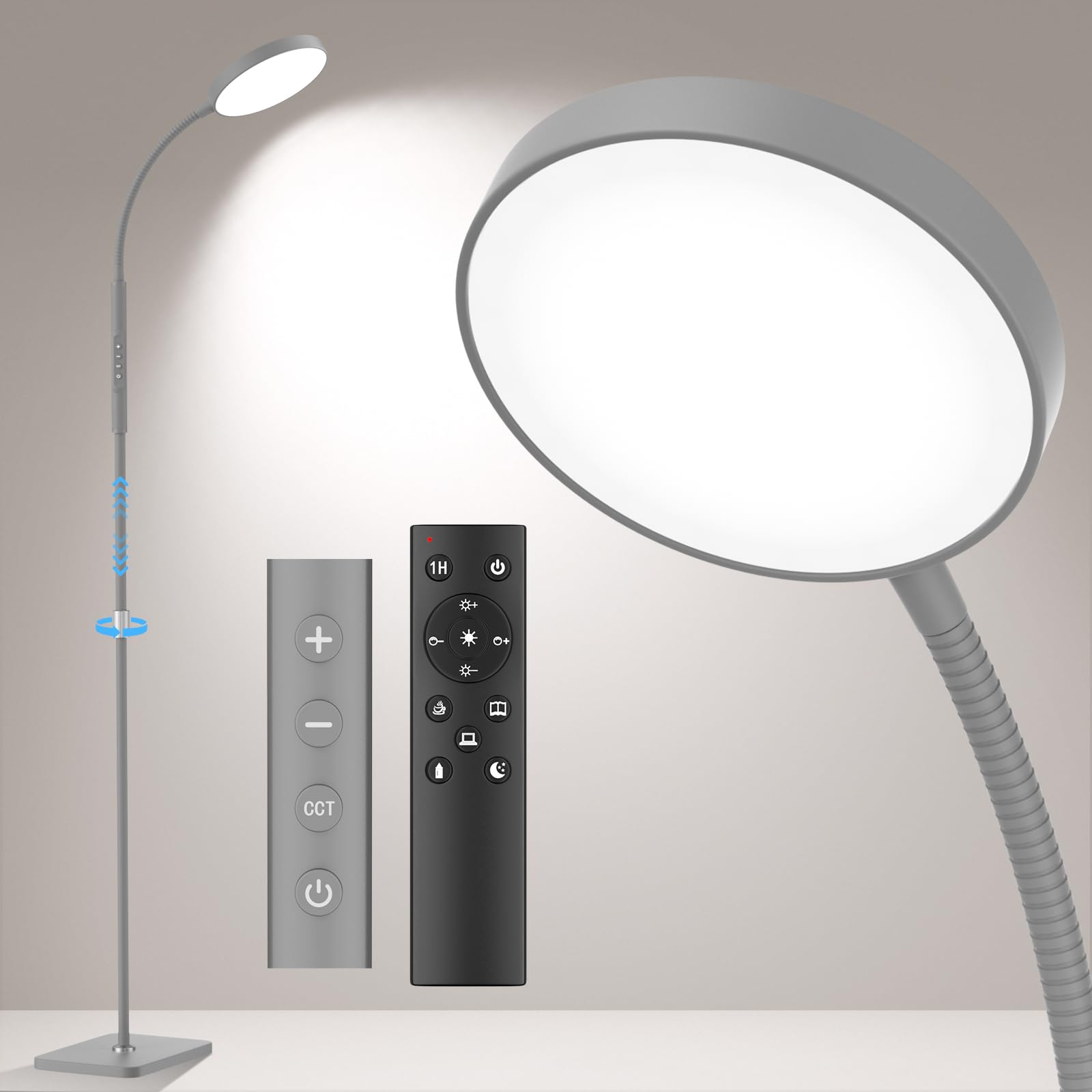 Floor Lamp, Adjustable Height Floor Lamps for Living Room Bedroom, 120 LED Super Bright Standing Lamp Remote & Touch Control Dimmable Gooseneck Tall Stand Reading Lamp for Office Craft, Black