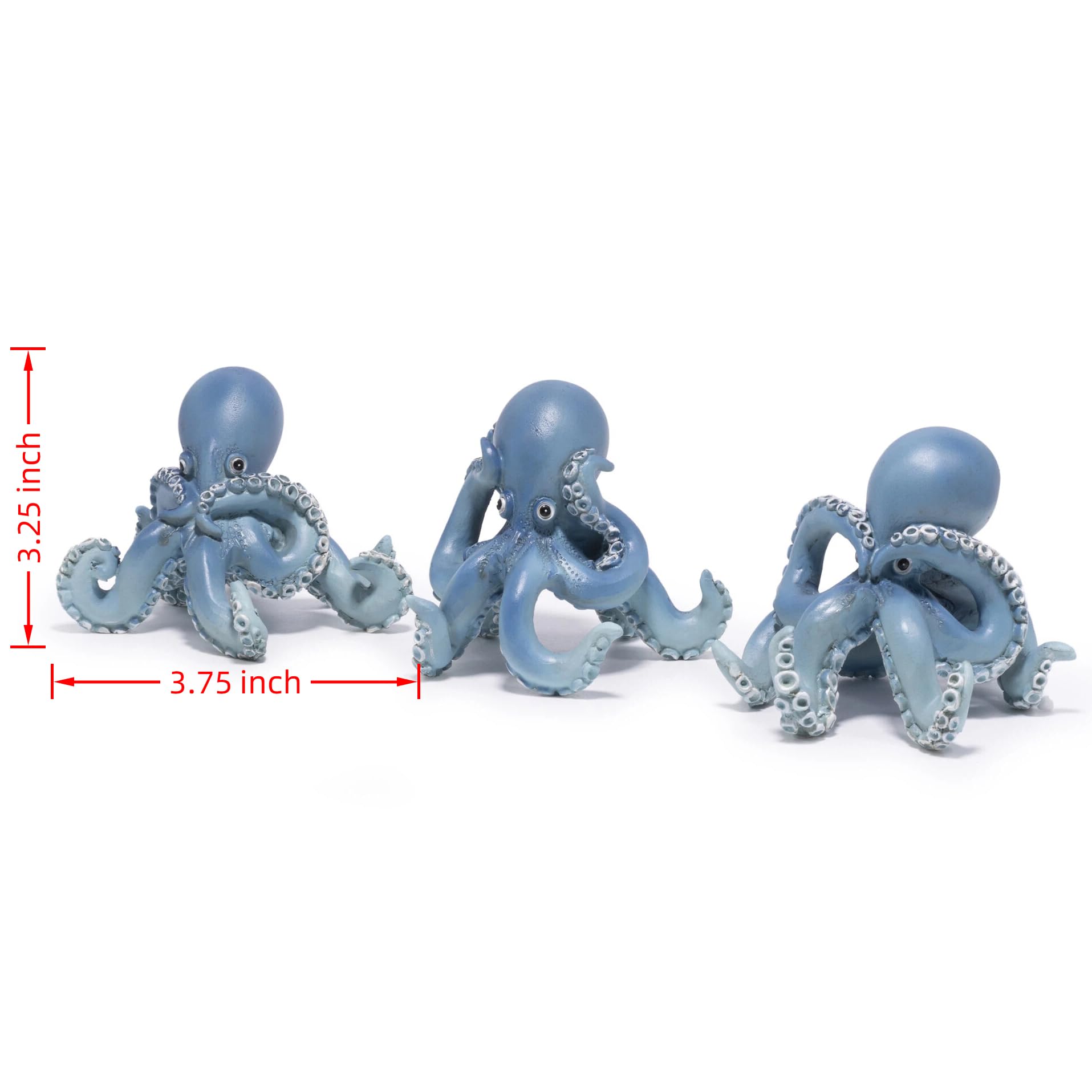 Hodao Octopus Figurines, See No Evil Hear No Evil Speak No Evil Octopus Statues, Cute Resin Octopus Decor for Home Office Desk Shelf, Unique Gift for Animal Lovers & Zen Decor Enthusiasts (Blue)