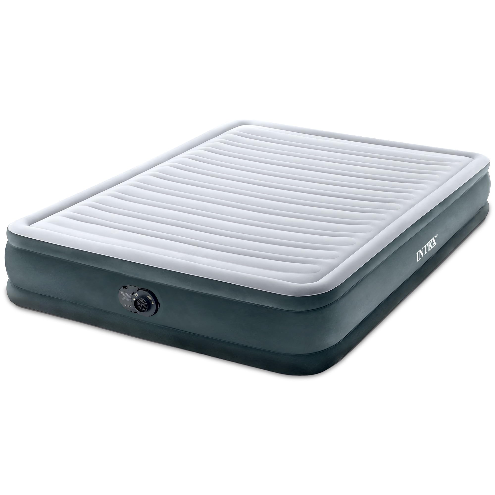 Intex 67765ED Dura-Beam Deluxe Comfort-Plush Mid-Rise Air Mattress : Fiber-Tech – Twin Size – Built-in Electric Pump – 13in Bed Height – 300lb Weight Capacity