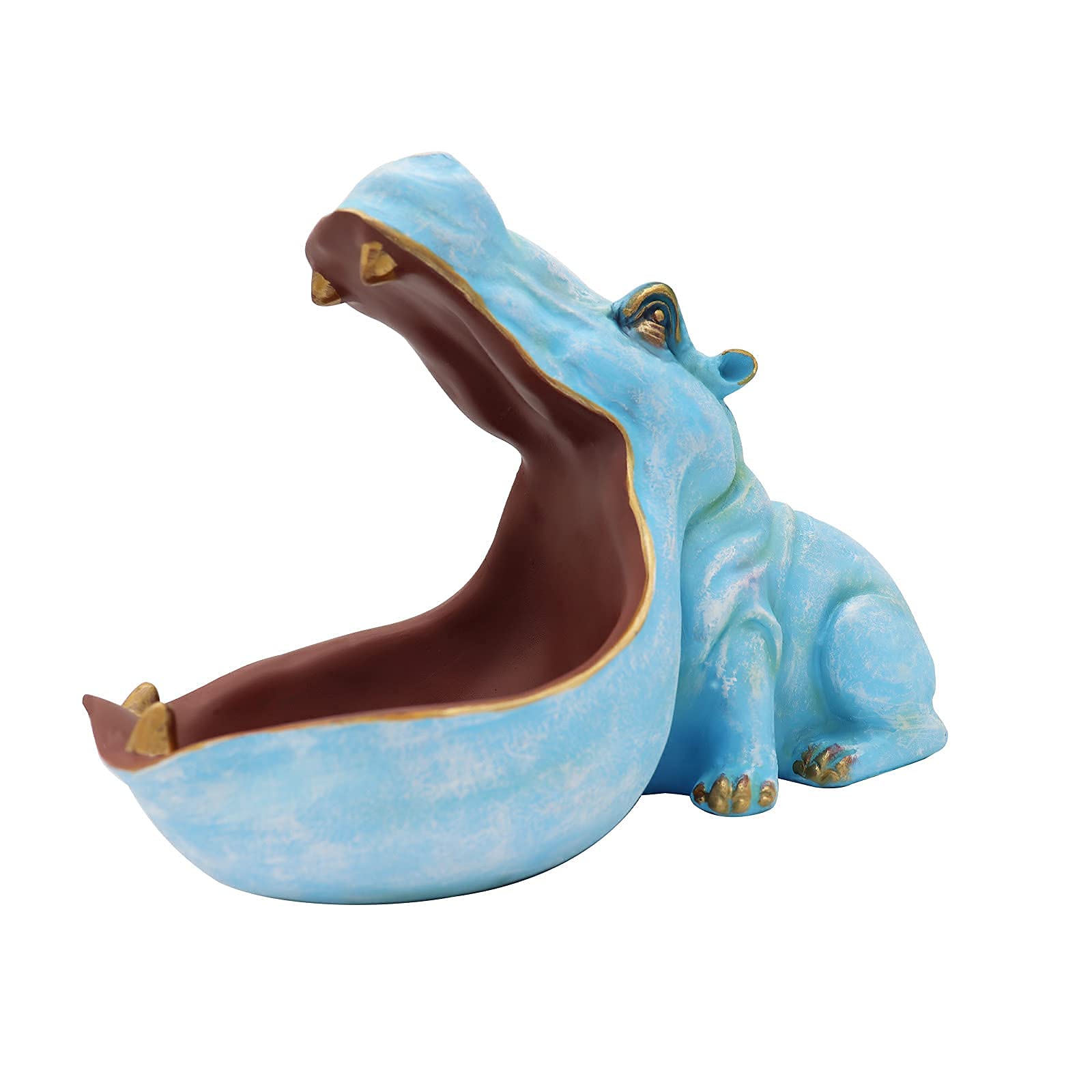 aboxoo Hippo Statue,Large Hippopotamus Figurine Home Sculpture with Resin, Hippo Candy Jar, Candy Dish Bowl for Office Desk, Key Bowl for Entryway Table,Container Storage Art Decor Box(Dark Blue)