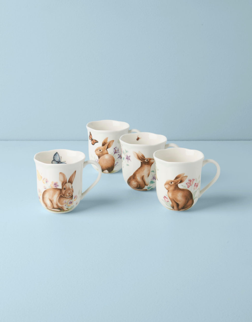 Lenox Dinnerware Set, Butterfly Meadow Bunny 16-Piece Set, Service For 4, Dishwasher Safe, Microwave Safe, Made Of Porcelain, Bowls And Mugs, Plates And Bowls, Easter Dish (Assorted, 16 Pieces)