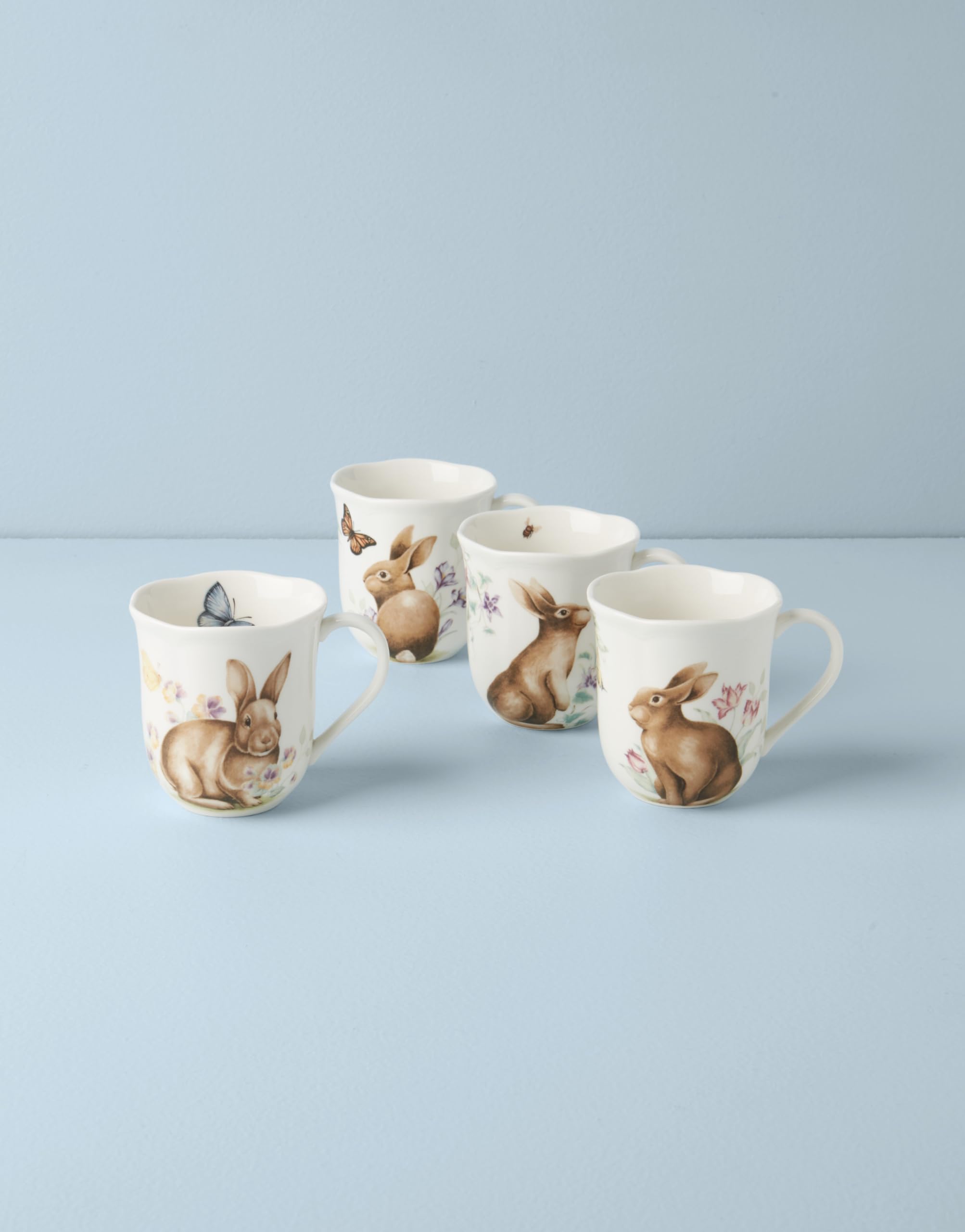 Lenox Dinnerware Set, Butterfly Meadow Bunny 16-Piece Set, Service For 4, Dishwasher Safe, Microwave Safe, Made Of Porcelain, Bowls And Mugs, Plates And Bowls, Easter Dish (Assorted, 16 Pieces)