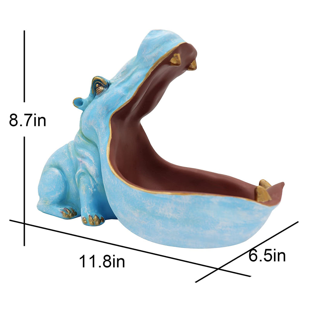 aboxoo Hippo Statue,Large Hippopotamus Figurine Home Sculpture with Resin, Hippo Candy Jar, Candy Dish Bowl for Office Desk, Key Bowl for Entryway Table,Container Storage Art Decor Box(Dark Blue)