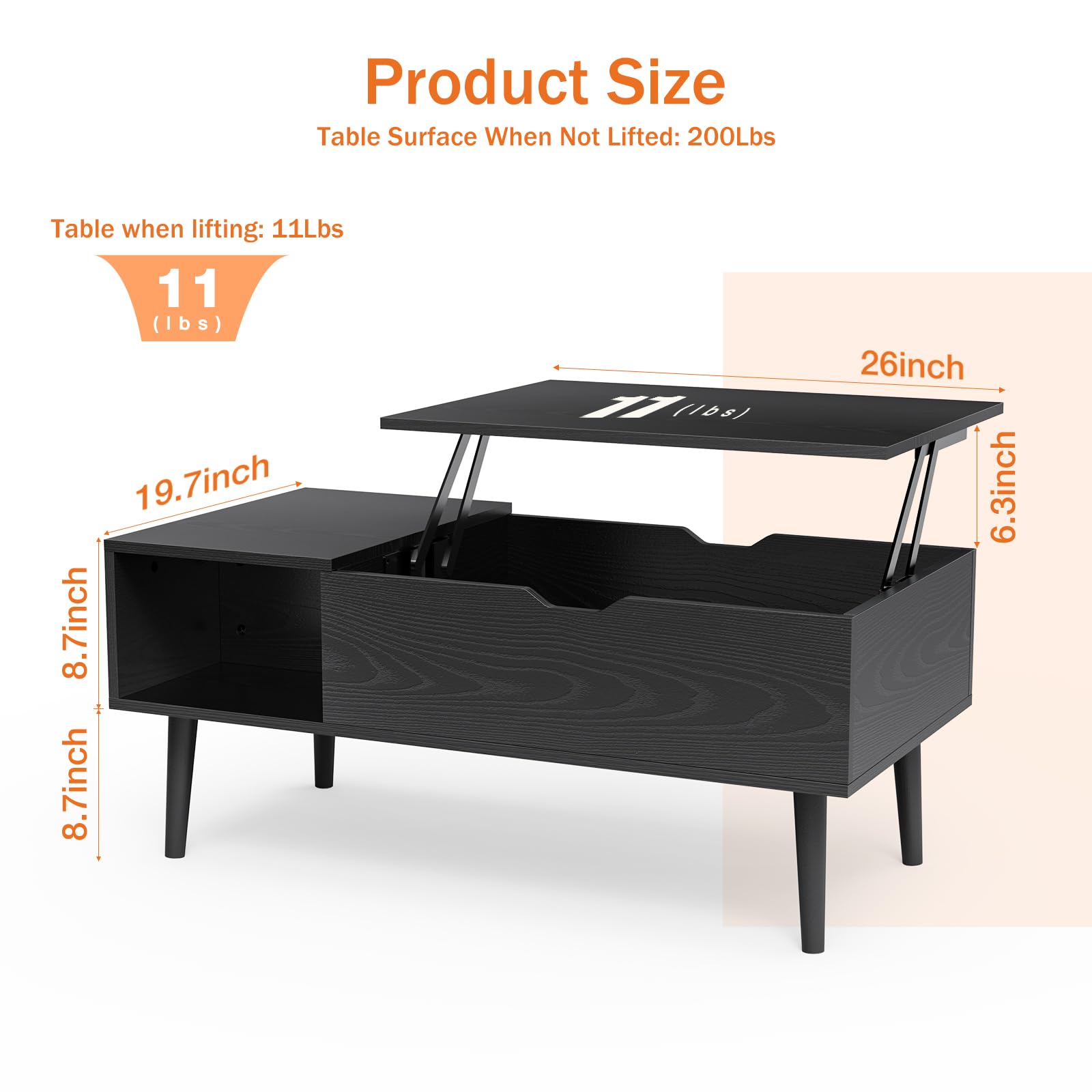 Sweetcrispy Lift Top Coffee Tables for Living Room, Small Rising Wooden Center Tables with Storage Shelf and Center Tables, with Storage Shelf.