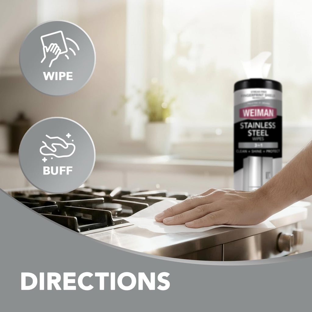 Weiman Stainless Steel Cleaner and Polish Wipes, 30 Count