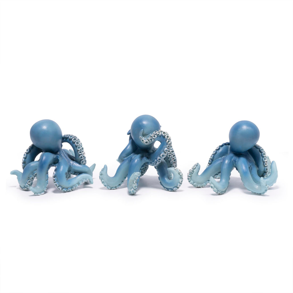 Hodao Octopus Figurines, See No Evil Hear No Evil Speak No Evil Octopus Statues, Cute Resin Octopus Decor for Home Office Desk Shelf, Unique Gift for Animal Lovers & Zen Decor Enthusiasts (Blue)