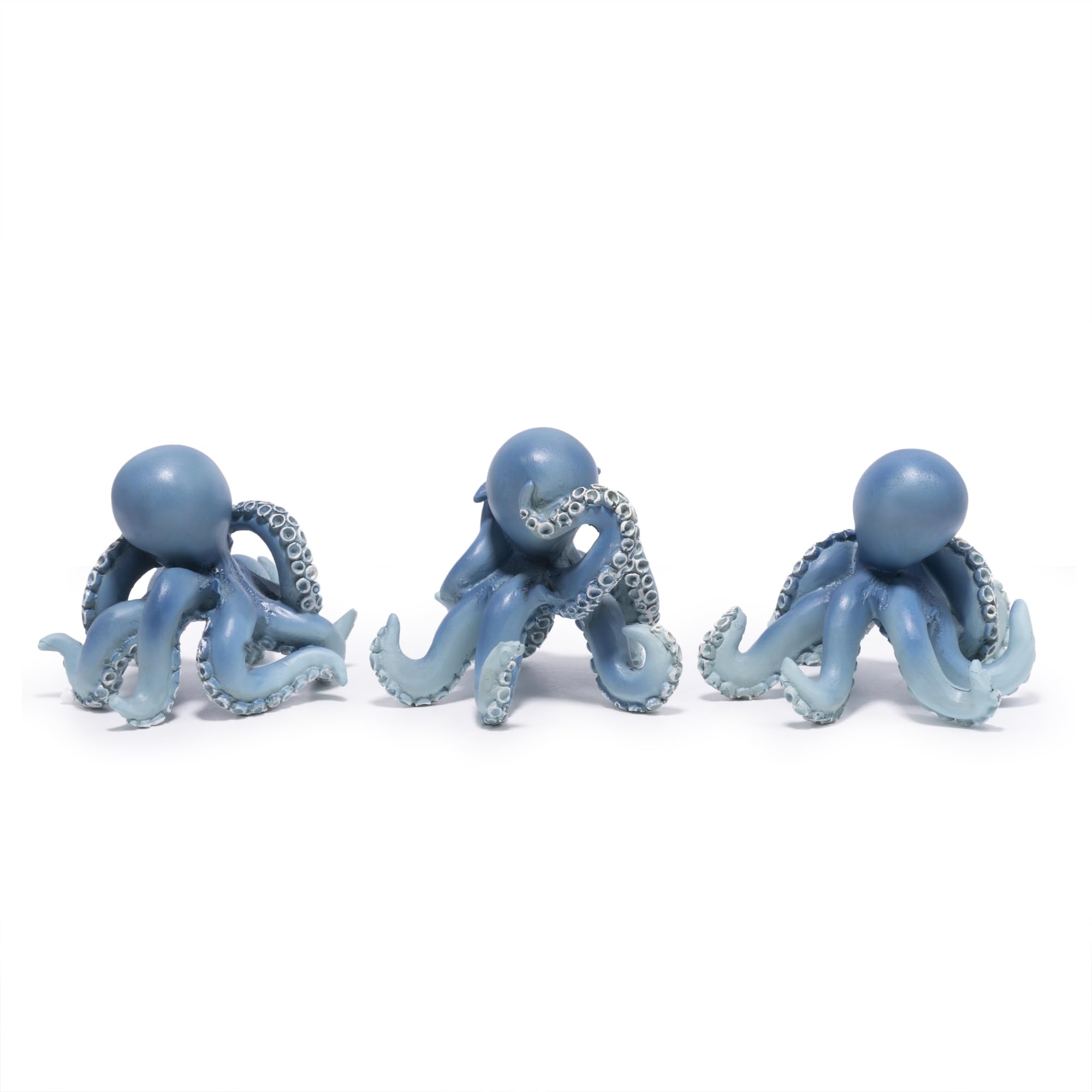 Hodao Octopus Figurines, See No Evil Hear No Evil Speak No Evil Octopus Statues, Cute Resin Octopus Decor for Home Office Desk Shelf, Unique Gift for Animal Lovers & Zen Decor Enthusiasts (Blue)