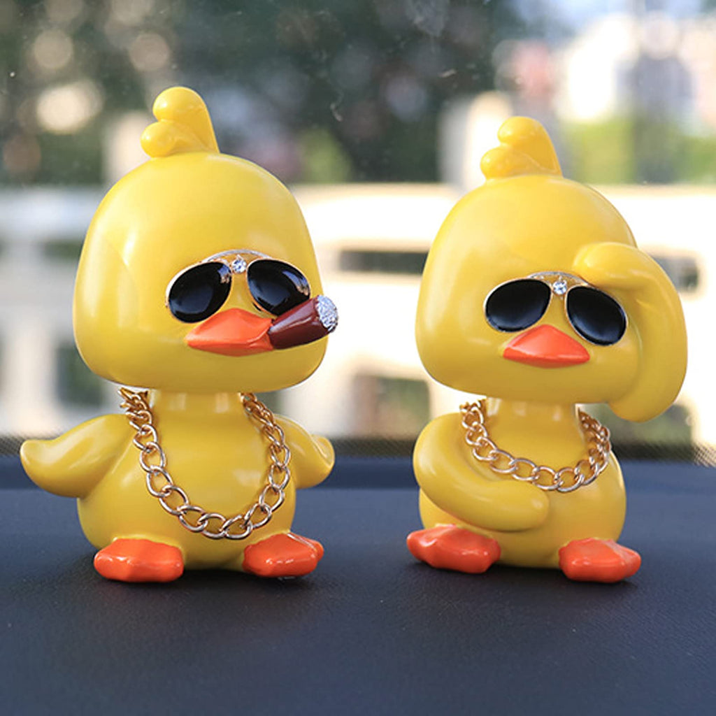 wonuu Cute Yellow Duck Car Ornaments Cool Duck Car Dashboard Decorations Shaking Head Doll