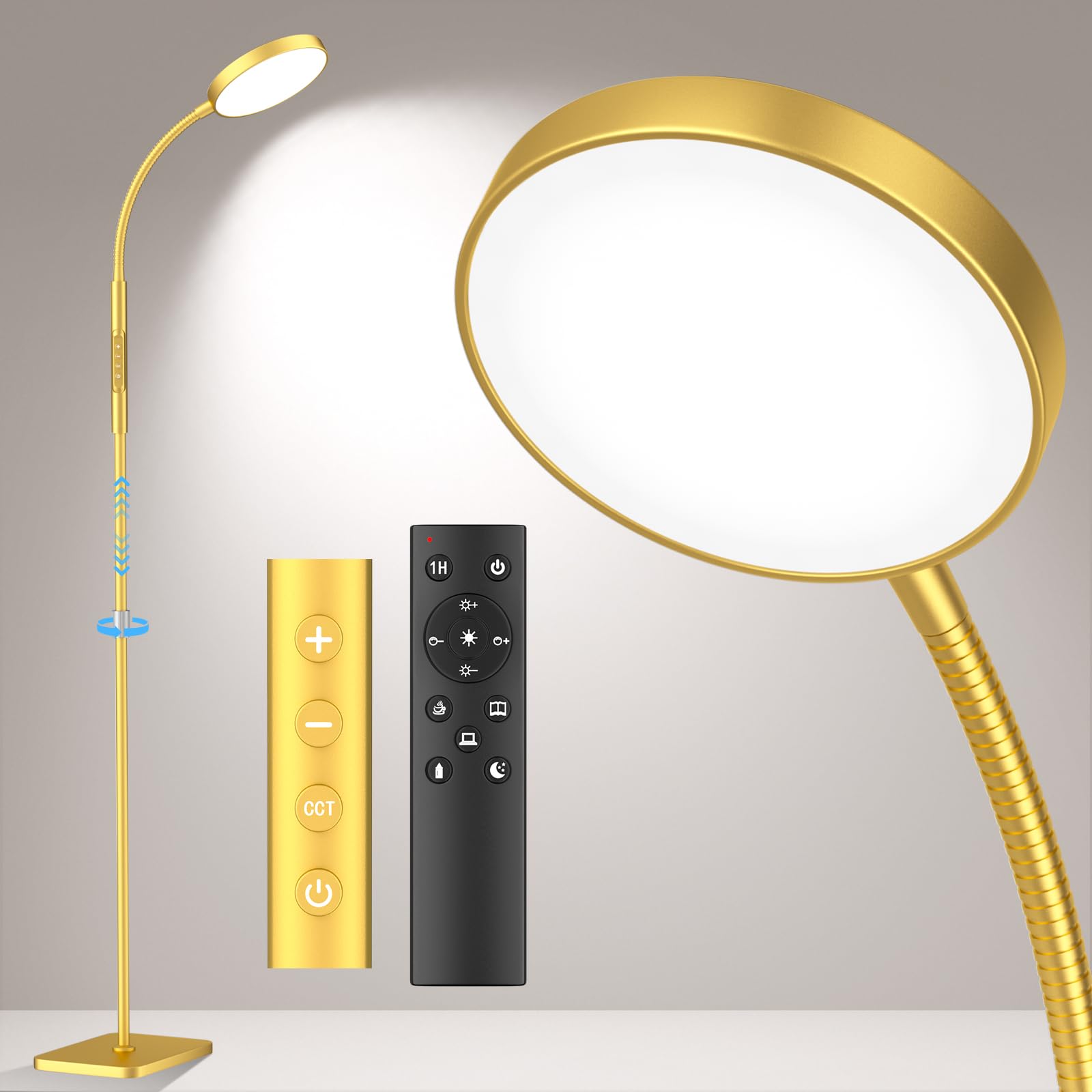 Floor Lamp, Adjustable Height Floor Lamps for Living Room Bedroom, 120 LED Super Bright Standing Lamp Remote & Touch Control Dimmable Gooseneck Tall Stand Reading Lamp for Office Craft, Black