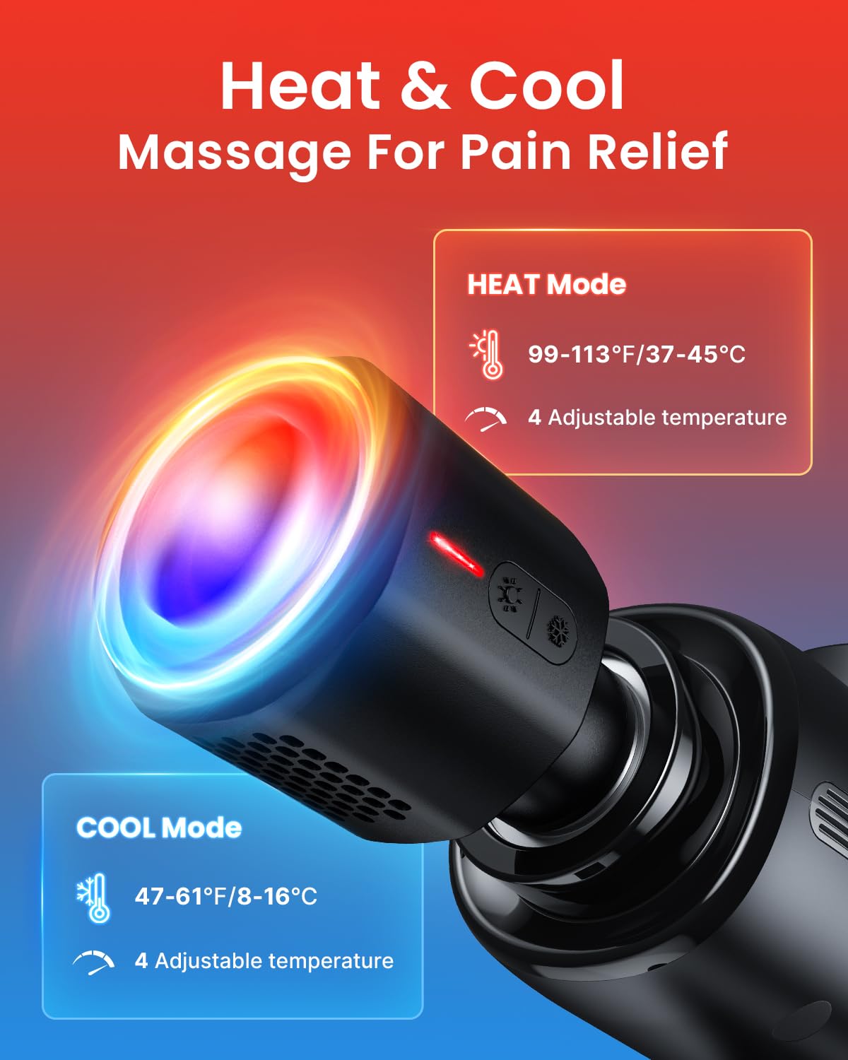RENPHO Active Thermacool 2 Massage Gun with Heat and Cold, [2026 Upgraded] Percussion Deep Tissue Handheld Neck Massager, FSA Approved, Muscle Masajeador for Men Women Athletes HSA