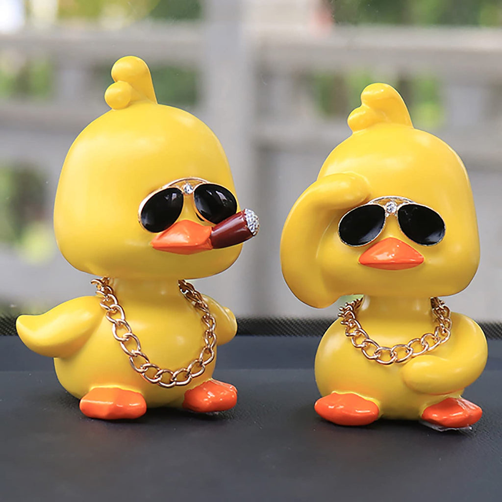 wonuu Cute Yellow Duck Car Ornaments Cool Duck Car Dashboard Decorations Shaking Head Doll